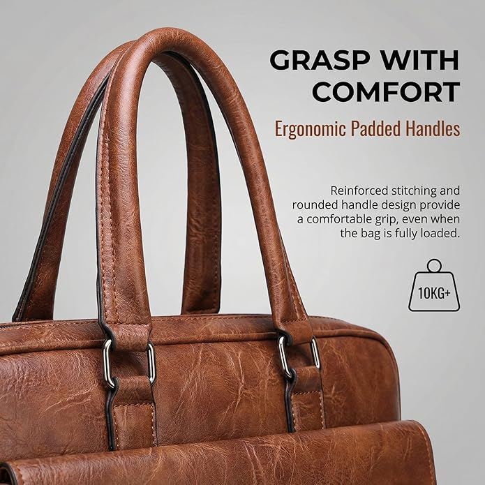 Men's Leather Laptop Bag 15 IN, Water-Resistant Briefcase Messenger Bag for Work, Business, Shoulder Crossbody Office Satchel