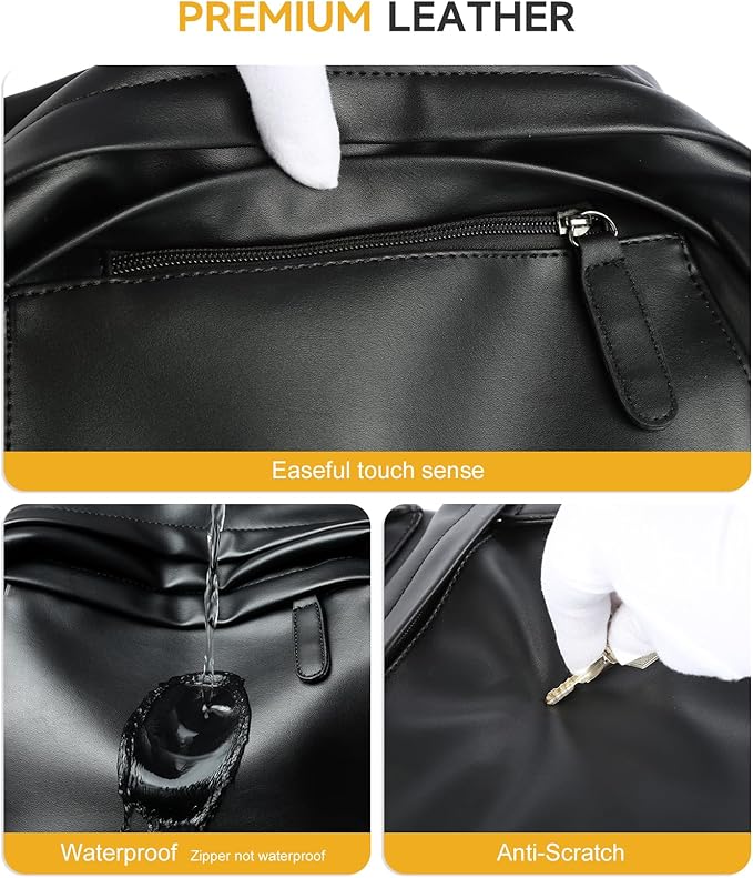 MOYYI Leather Laptop Backpack for Men Black Fit 15.6inch Laptop Backpack Simplify Rucksack Waterproof for Work Commute Casual Daypack