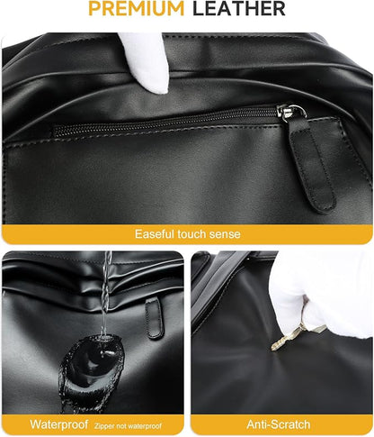 MOYYI Leather Laptop Backpack for Men Black Fit 15.6inch Laptop Backpack Simplify Rucksack Waterproof for Work Commute Casual Daypack