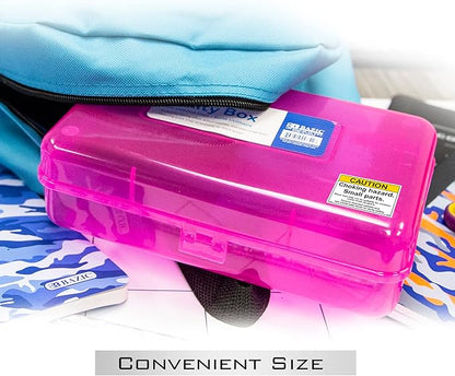 BAZIC PRODUCTS Plastic Pencil Case, Ruler Length Utility Storage Box, Multi Purpose Organizer & Supply Holder, Transparent Box Design, Assorted Color, Ideal for School, Office & Craft Use, 24-Pack