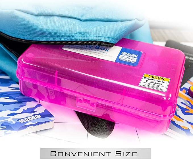 BAZIC PRODUCTS Plastic Pencil Case, Ruler Length Utility Storage Box, Multi Purpose Organizer & Supply Holder, Transparent Box Design, Assorted Color, Ideal for School, Office & Craft Use, 4-Pack