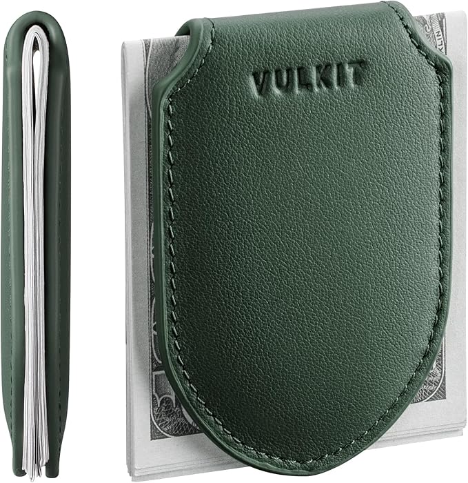 VULKIT Luxury Money Clip Genuine Leather Magnetic Closure Streamline Design Money Clip Wallet, Holds Up to 20 Bills