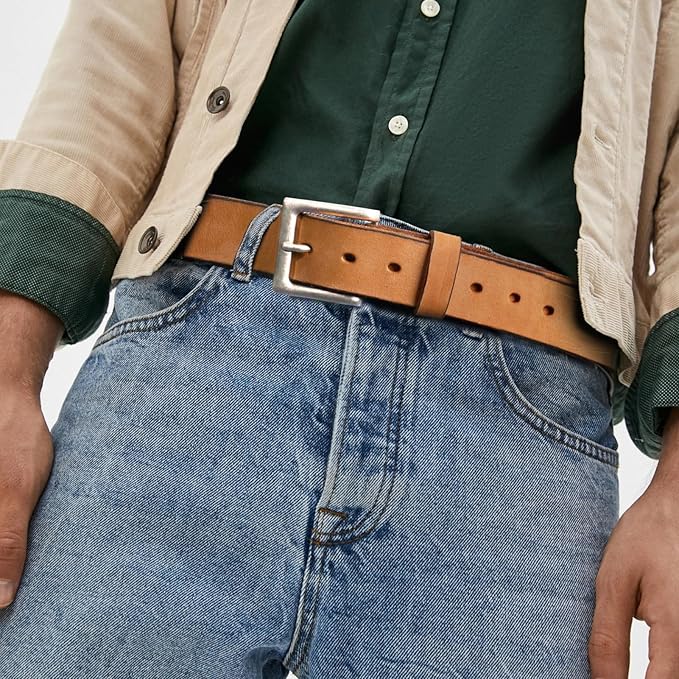 NPET Mens Leather Belt Full Grain Vintage Distressed Style Snap on Strap 1 1/2" Wide with Buckle