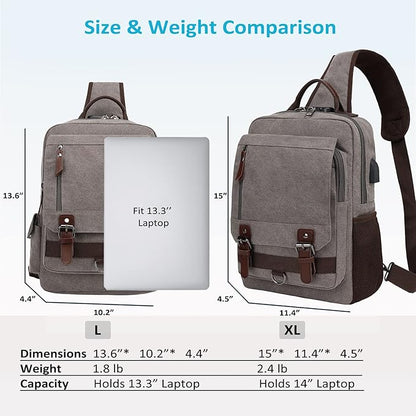 BASICPOWER Laptop Sling Bag for Men Women, Sling Backpack Crossbody Bag Fits 14 inch Computer with USB Port Anti-theft