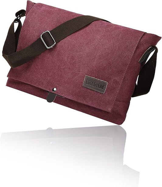 Cota's home Canvas Messenger Bag for Men, Fits 14 Inch Laptop & A4 Documents, Large Capacity Crossbody Shoulder Bag