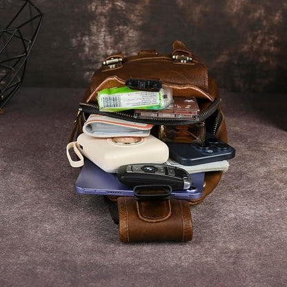 Thick Crazy horse Leather Triangle Crossbody Sling Chest Bag Travel One Shoulder Bag Daypack For Men Male 3028