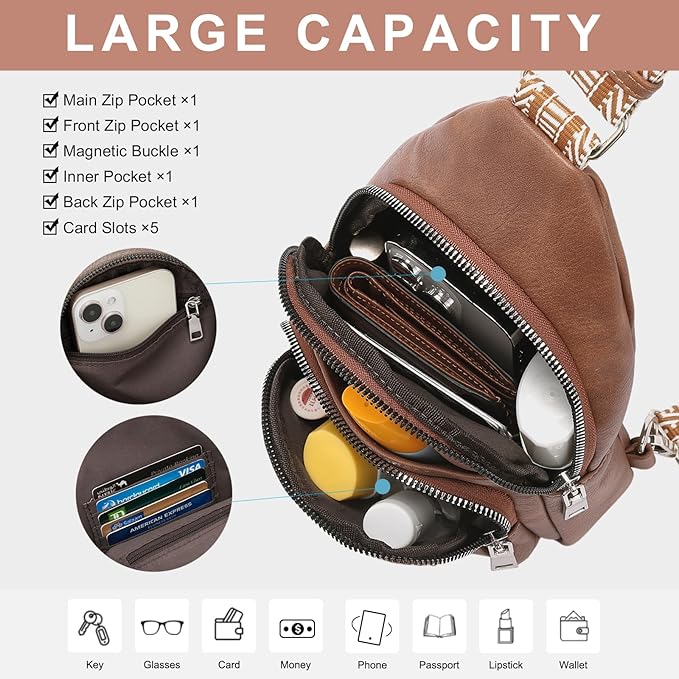 CLUCI Small Sling Bag for Women, Vegan Leather Fanny Pack Crossbody Bags for Women, Chest Bag With Guitar Strap