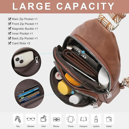 CLUCI Small Sling Bag for Women, Vegan Leather Fanny Pack Crossbody Bags for Women, Chest Bag With Guitar Strap