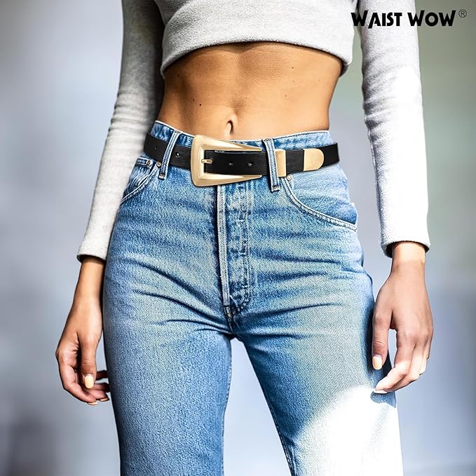 Women's Leather Belts for Jeans Pants Fashion Leather Waist Belt Ladies Dress Belts with Gold/Silver Buckle