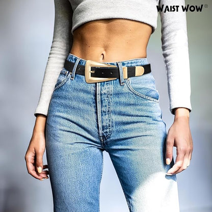 Women's Leather Belts for Jeans Pants Fashion Leather Waist Belt Ladies Dress Belts with Gold/Silver Buckle