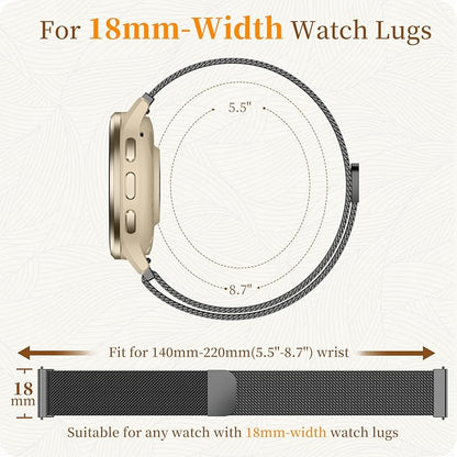 18mm 20mm Metal Band Compatible for Garmin Vivoactive 5/6/4S/3 Watch Bands, Soft Stainless Steel Mesh Strap for Garmin Venu 3S/Venu 2S/Sq Watch Band, Forerunner 55/245/255S/265S Watch Band Women Men