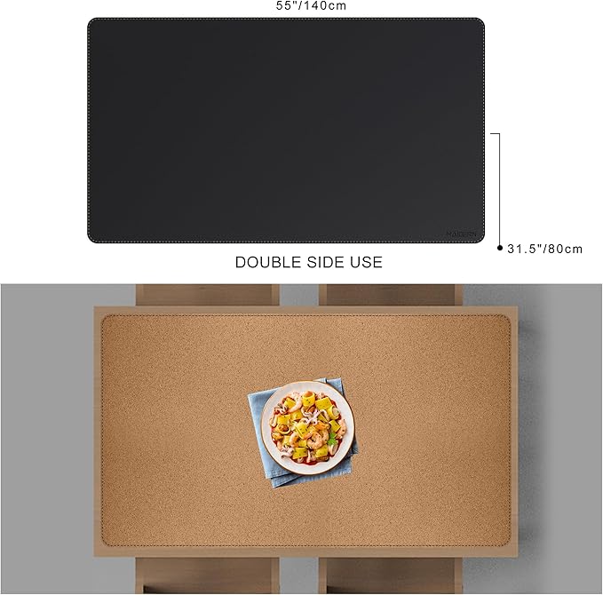 MAIDERN Leather Desk Mat, XXL 55” x 31.5” Reversible Office Desk Pad Mat, Cork & Leather Large Mouse pad for Desk, Waterproof Computer Desk Mat for Gaming Home Office (Black)
