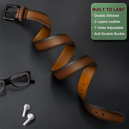 BULLIANT Men Belt,Leather Belt Adjustable For Men Dress Casual Jeans 1 3/8,Cut For Fit