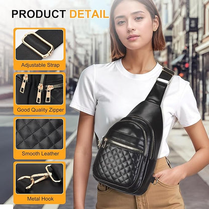 Crossbody Bags for Women Men,Leather Sling Bag Cross Body Backpack for Women, Casual Chest Bag Daypack for Travel Hiking,Black