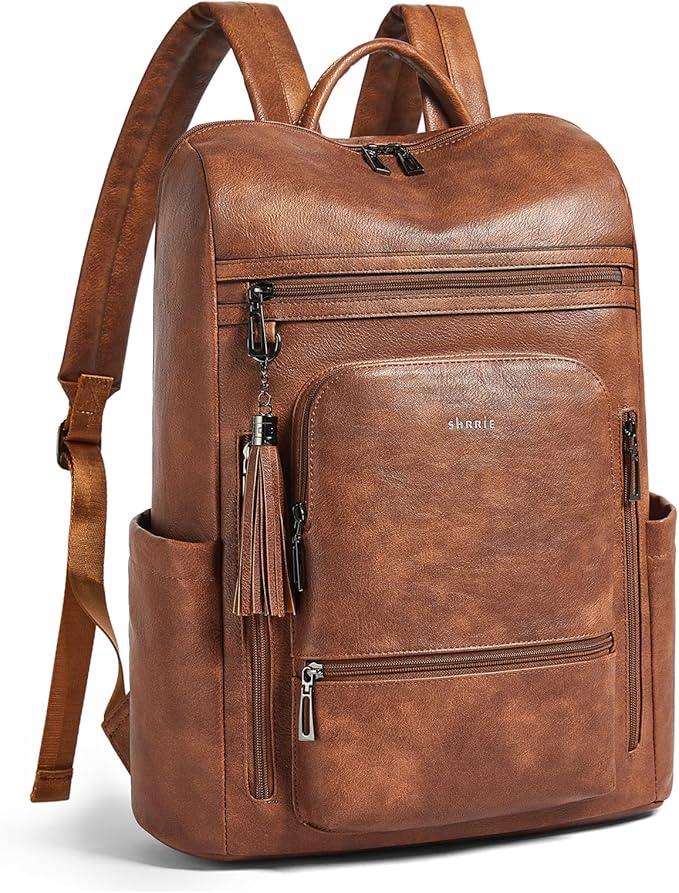 Shrrie Upgraded Large Travel Laptop Backpack with Laptop Compartmetn Fits 17 inch Laptop,Waterproof Vegan Leather Computer Backpack for Women and Men Work Business College