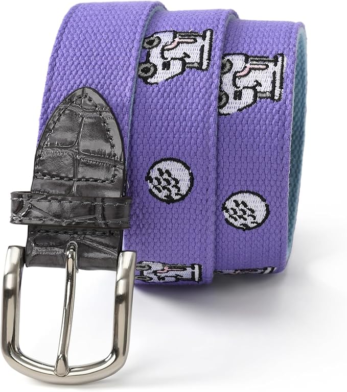 Mile High Life Golf Belts for Men, Canvas Belt with Genuine Leather Tips, Embroidered 2 Layer Web Belt with Pin Buckle