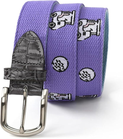 Mile High Life Golf Belts for Men, Canvas Belt with Genuine Leather Tips, Embroidered 2 Layer Web Belt with Pin Buckle