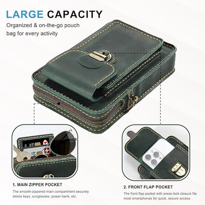 Handmade Genuine Leather Crossbody Phone Bag, Small Belt Pouch with Card Slots, Slim Phone Holster Case for Men & Women
