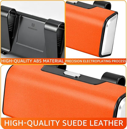 Car Sunglasses Holder for Sun Visor, Button Leather Eyeglass Hanger and Interior Storage Box