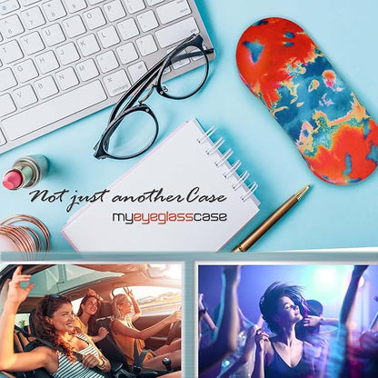 MyEyeglassCase Hard Shell Glasses case, Medium Eyeglasses Holder, Easy Open Lip for Men Women, Portable Sleeve Pouch & Cloth