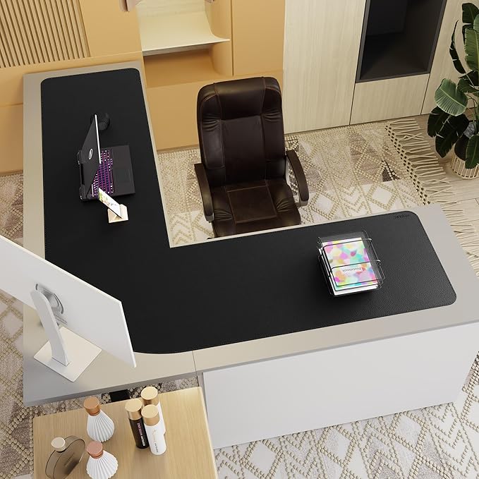 Mydours 61" x 69" x 20" L Shaped Desk Pad (Black), Extra Large Dual-Sided PU Leather Corner Desk Mat Protector for Home Office Computer Gaming