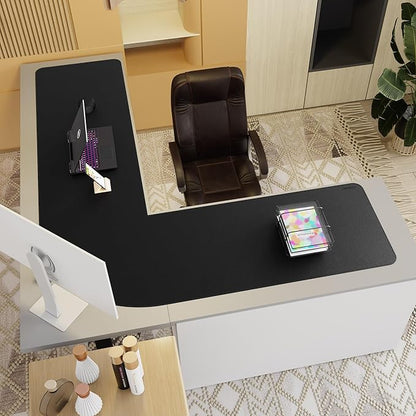Mydours 61" x 69" x 20" L Shaped Desk Pad (Black), Extra Large Dual-Sided PU Leather Corner Desk Mat Protector for Home Office Computer Gaming