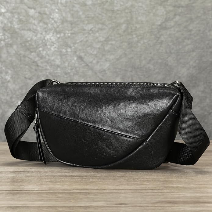 NIUCUNZH Genuine Leather Mens Sling Bag for Women Vintage Small Crossbody Bags Purse for Hiking Travel Chest Daypack