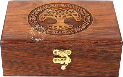 Rosewood Handmade Wooden Urn Tree of Life Engraving Handcarved Jewellery Box for Women-Men Jewel | Home Decor Accents | Decorative Boxes | Storage & Organiser (7" x 5.5" x 3.5", Tree - 11)