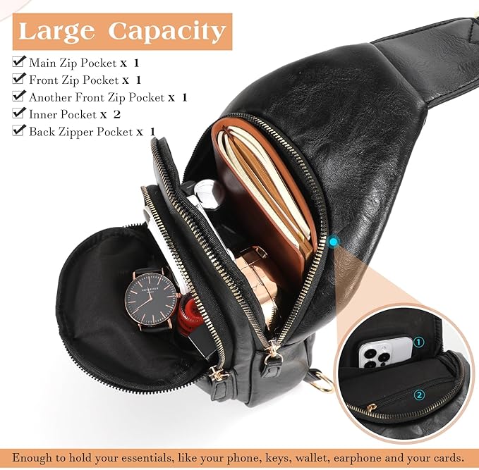 SUOSDEY Sling Bags for Women - Crossbody Leather Sling Backpack Chest Shoulder Bags for Casual Traveling Hiking Cycling