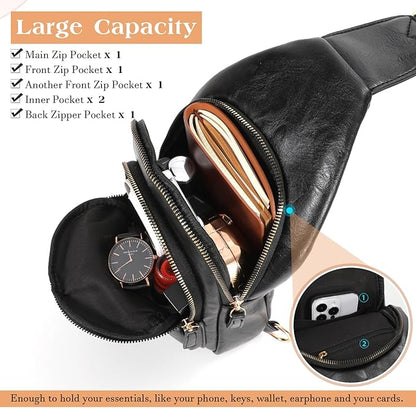 SUOSDEY Sling Bags for Women - Crossbody Leather Sling Backpack Chest Shoulder Bags for Casual Traveling Hiking Cycling