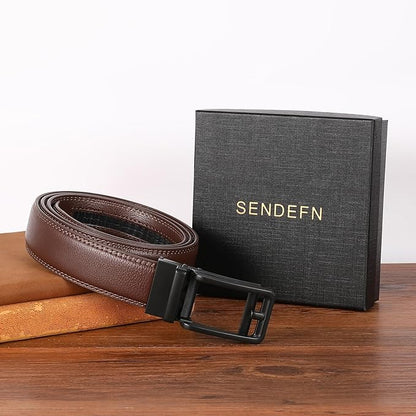SENDEFN Men's Leather Dress Casual Belt 1 3/8" Automatic Adjustable Click Buckle Belts with Gift Box