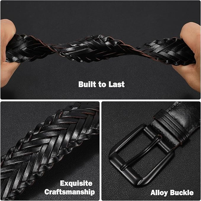 Braided Leather Belt for Men Adjustable Woven Golf Belt for Causal Shorts Pants Jeans 1.4'' Width