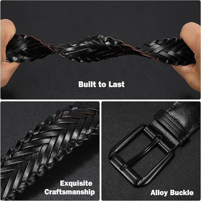 Braided Leather Belt for Men Adjustable Woven Golf Belt for Causal Shorts Pants Jeans 1.4'' Width
