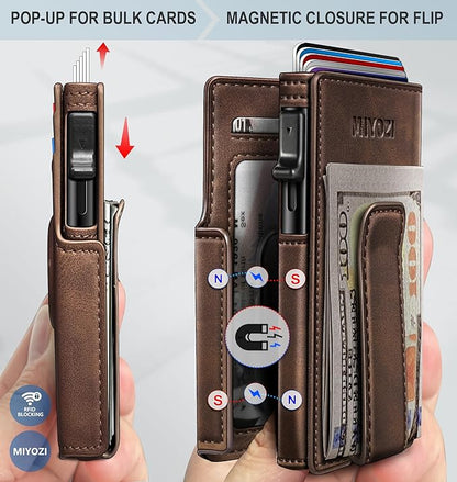 miyozi Airtag Wallet for Men,with Money Clip 10 Cards Metal Case Smart Slim Pop Up Credit Card Holder Flip with Magnetic Closure RFID Blocking wallet with Gift Box