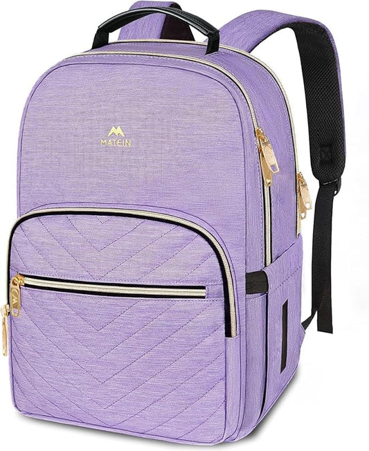 MATEIN Laptop Backpack for Women, Anti Theft 15.6 inch College School Bookbag for Girls, Water Resistant Stylish Travel Computer Work Backpack for Nurse, Light Purple
