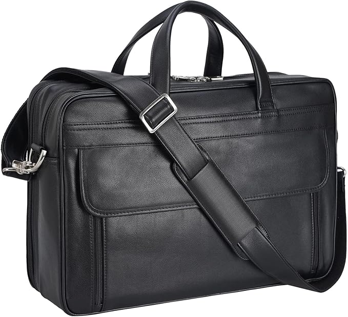 Masa Kawa Leather Briefcase for Men 15.6", 17" Laptop Computer Case Business Travel Work Messenger Cross Body Shoulder Bag