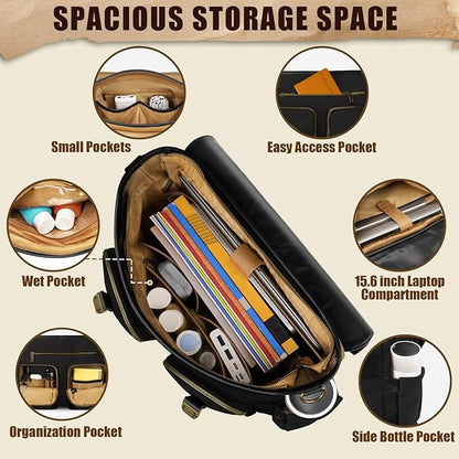 MATEIN Canvas Work Bag with USB Charging Port & RFID Blocking, 15.6 Inch Laptop Messenger Bag Vintage Briefcase for Men, Water Resistant Business Computer Satchel Crossbody for Commuting Travel, Black