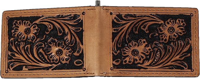 CHALLENGER Men's Western Antique Floral Tooled Slim Money Clip Minimalist Wallet 18RTW82M
