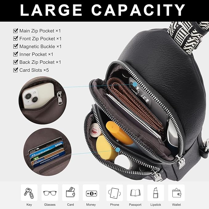CLUCI Small Sling Bag for Women, Vegan Leather Fanny Pack Crossbody Bags for Women, Chest Bag With Guitar Strap