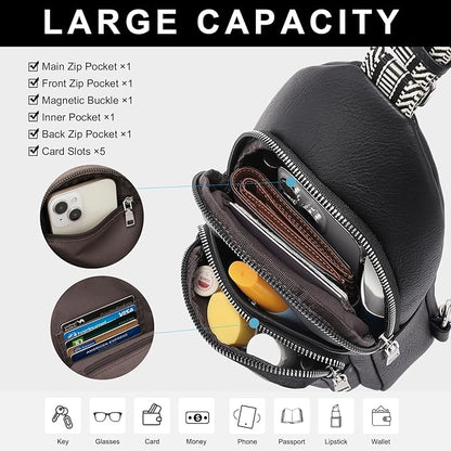 CLUCI Small Sling Bag for Women, Vegan Leather Fanny Pack Crossbody Bags for Women, Chest Bag With Guitar Strap