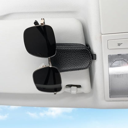 SINGARO Sunglasses Holder for Car, Leather Magnetic Buckle Sun Visor Sunglass Clip, Ticket Card Storage Glasses Clip, Car Interior Accessories for Men and Women（Black）