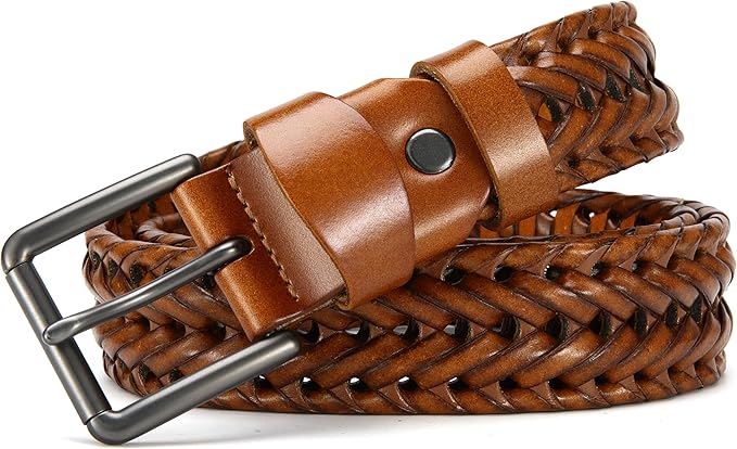CHAOREN Leather Braided Belts for Men - 1 1/8" Mens Casual Woven Leather Belt for Dress Pant