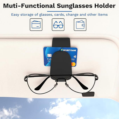 BFXM Sunglass Holder for Car, Sunglasses Holder Eyeglass Hanger Clip Magnetic Leather for Car Visor, Cars Sun Visor Ticket Card Clip, Car Visor Accessories(Black)