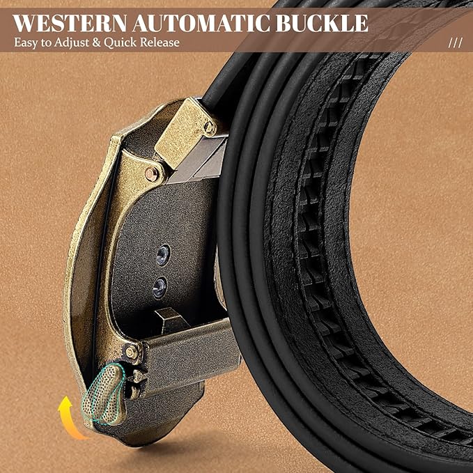 SANSTHS Western Cowboy Ratchet Belts for Men Women Leather Cowboy Belt with Automatic Western Buckle for Jeans Gifts