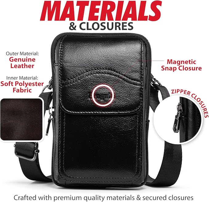 Hengwin Genuine Leather Phone Holster Fits for iPhone 16 Pro Max 15 Pro Max 14 Pro Max 13 Pro Max Samsung Galaxy S25 Ultra S24 Ultra Belt Pouch Belt Clip Wallet Case Phone Bag Crossbody Purse (Black)