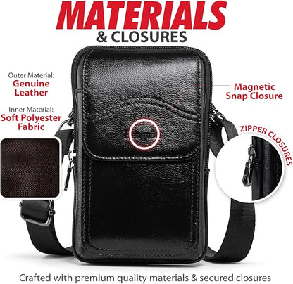 Hengwin Genuine Leather Phone Holster Fits for iPhone 16 Pro Max 15 Pro Max 14 Pro Max 13 Pro Max Samsung Galaxy S25 Ultra S24 Ultra Belt Pouch Belt Clip Wallet Case Phone Bag Crossbody Purse (Black)