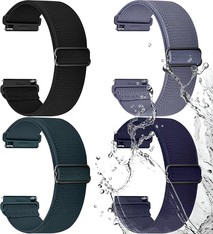 Fullmosa Watch Bands 18mm Nylon Elastic Stretchy Band, Water-resistant Quick Release Soft Adjustable Strap for Garmin Samsung Galaxy Amazfit Women Men (Black/Bluegrey/Dark Green/Midnight Blue)