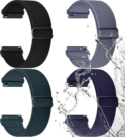 Fullmosa Watch Bands 18mm Nylon Elastic Stretchy Band, Water-resistant Quick Release Soft Adjustable Strap for Garmin Samsung Galaxy Amazfit Women Men (Black/Bluegrey/Dark Green/Midnight Blue)