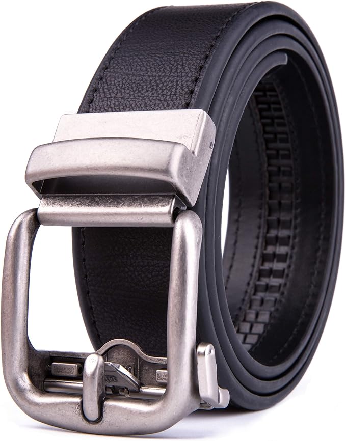 Fabio Valenti Men's Genuine Leather Ratchet Dress Belt with Automatic Buckle, Adjustiable Sizes, Handmade, All leather Strap