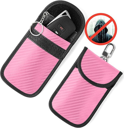 Upgraded Faraday Bag for Key Fob (2 Pack), Premium Faraday Key Fob Protector– Car RFID Signal Blocking, Car Security Protection, Anti-Theft Pouch, Anti-Hacking Case Blocker Pink